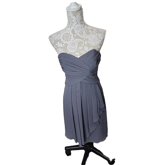 David's Bridal Strapless Pewter Knee Length Dress  Wedding, Formal, Prom Size 4 - Picture 1 of 8